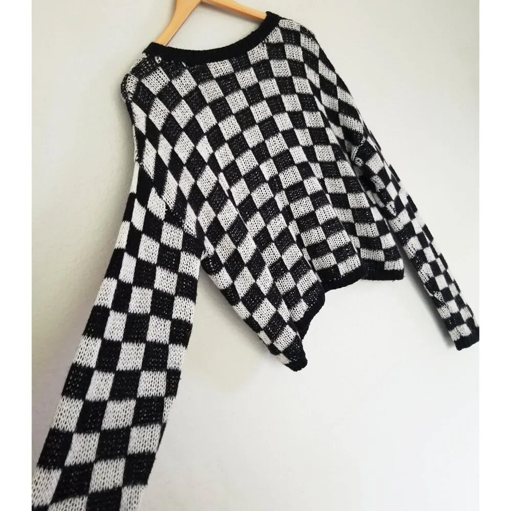 A.L.C. Remington Black White Check Plaid Checkerboard Sweater M Black White $295 - Picture 15 of 16